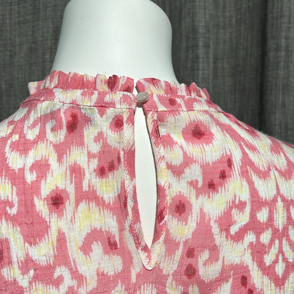Nanette Lepore Pink and White Printed Flutter Sleeve Blouse - Picture 4 of 10